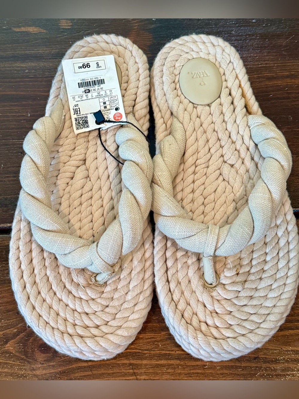 Zara Braided Rope Thong Sandals in Light Beige